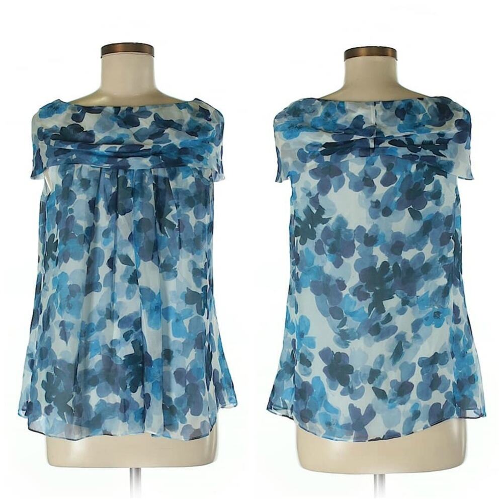Worth Blue & White Abstract Floral 100% Silk Shirt